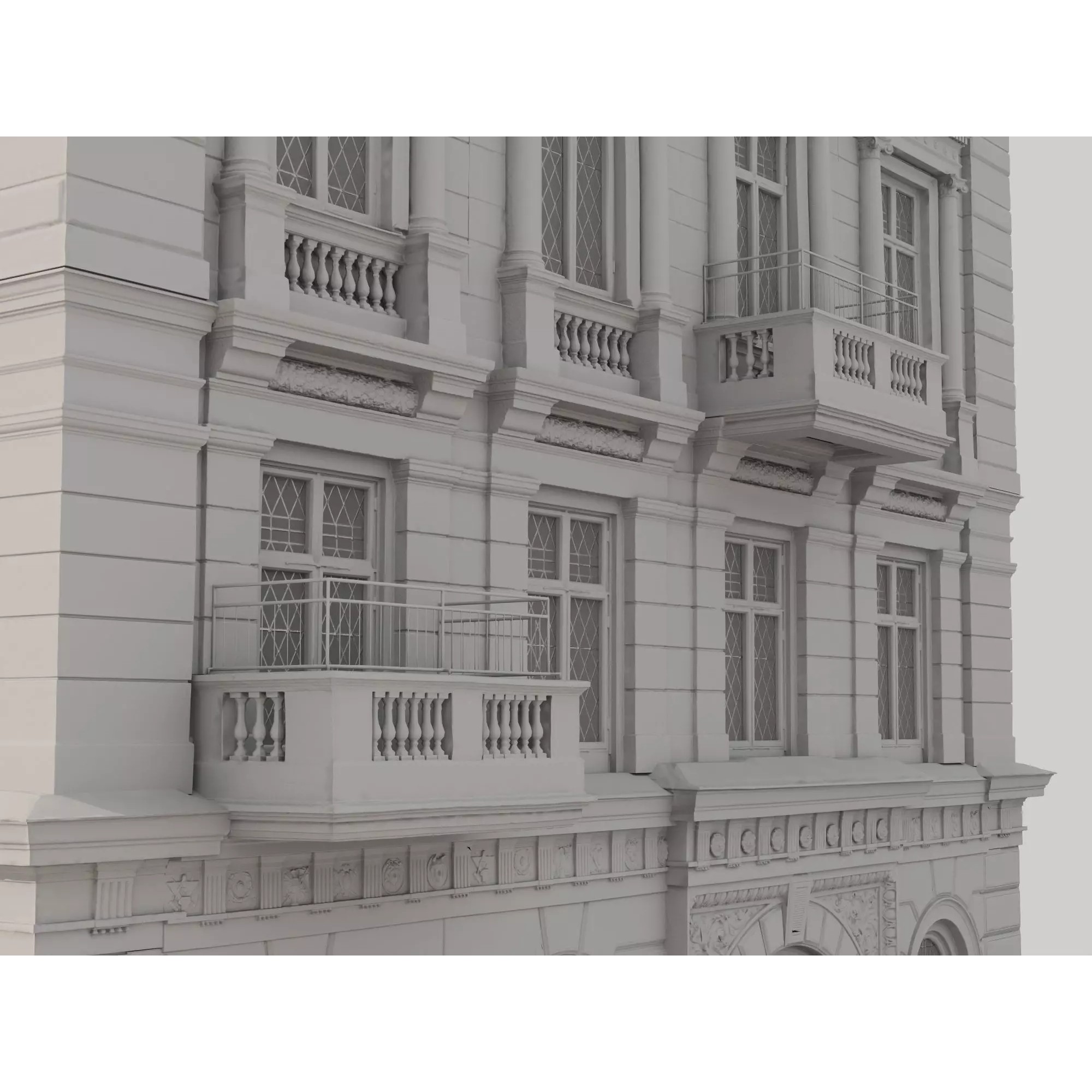 Classic European Apartment Building - Low-Poly 3D Model - View 19