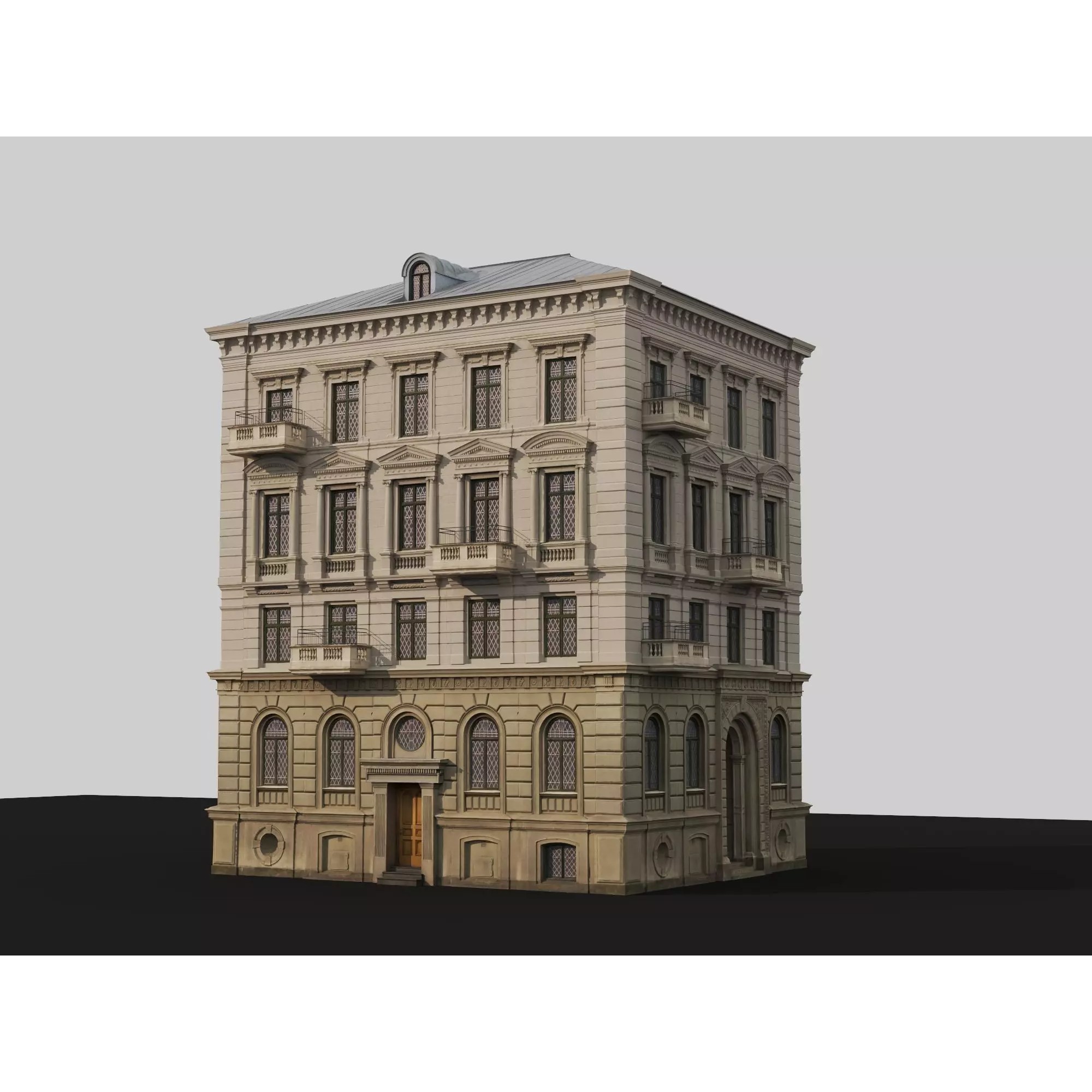Classic European Apartment Building - Low-Poly 3D Model - View 2