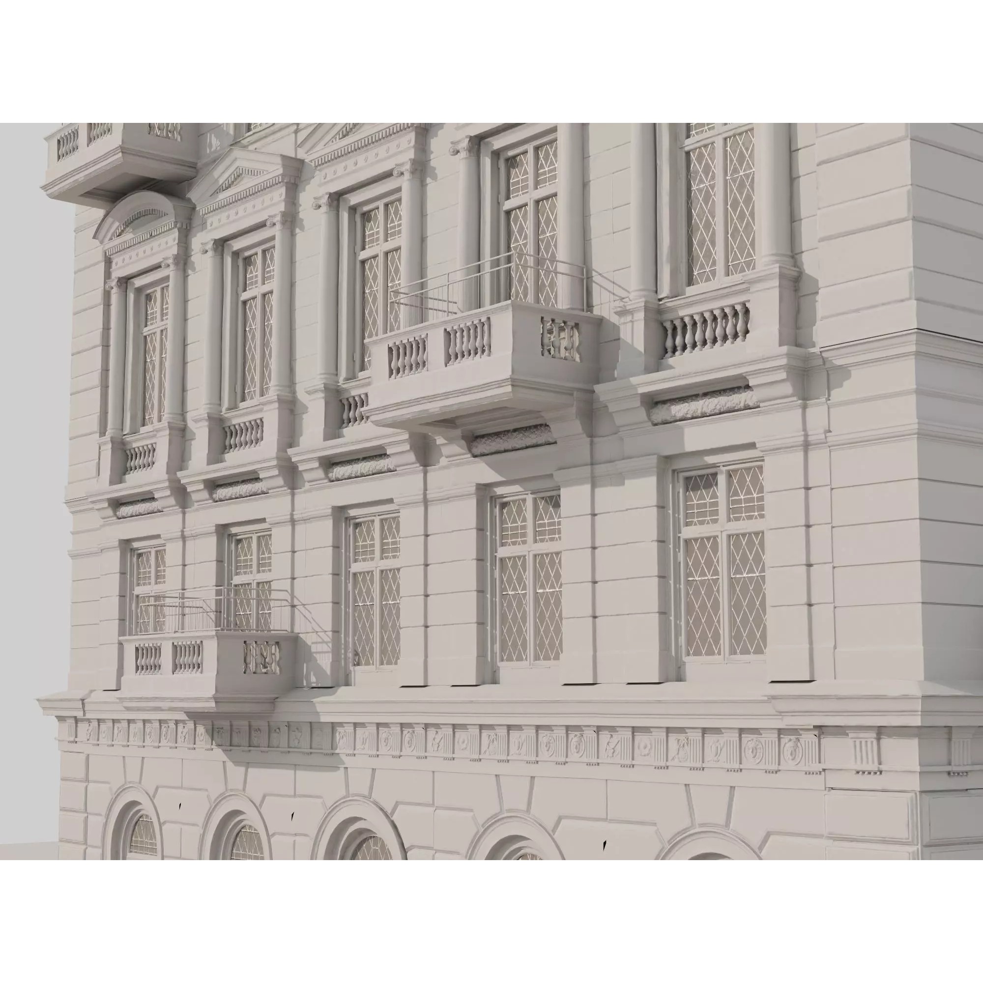 Classic European Apartment Building - Low-Poly 3D Model - View 20