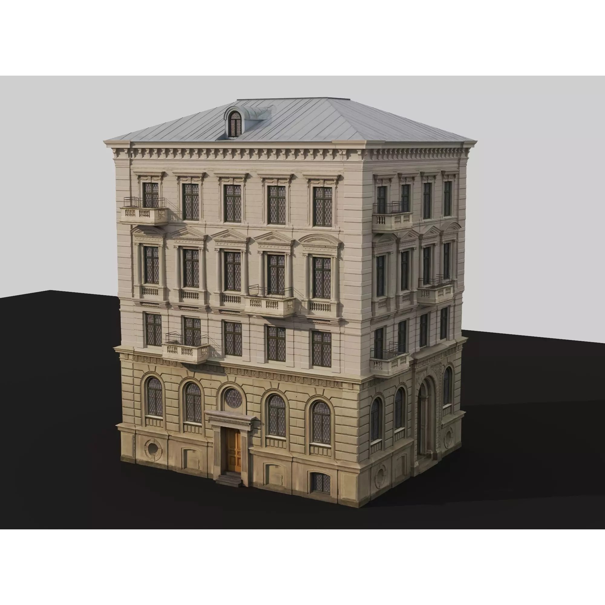 Classic European Apartment Building - Low-Poly 3D Model - View 4