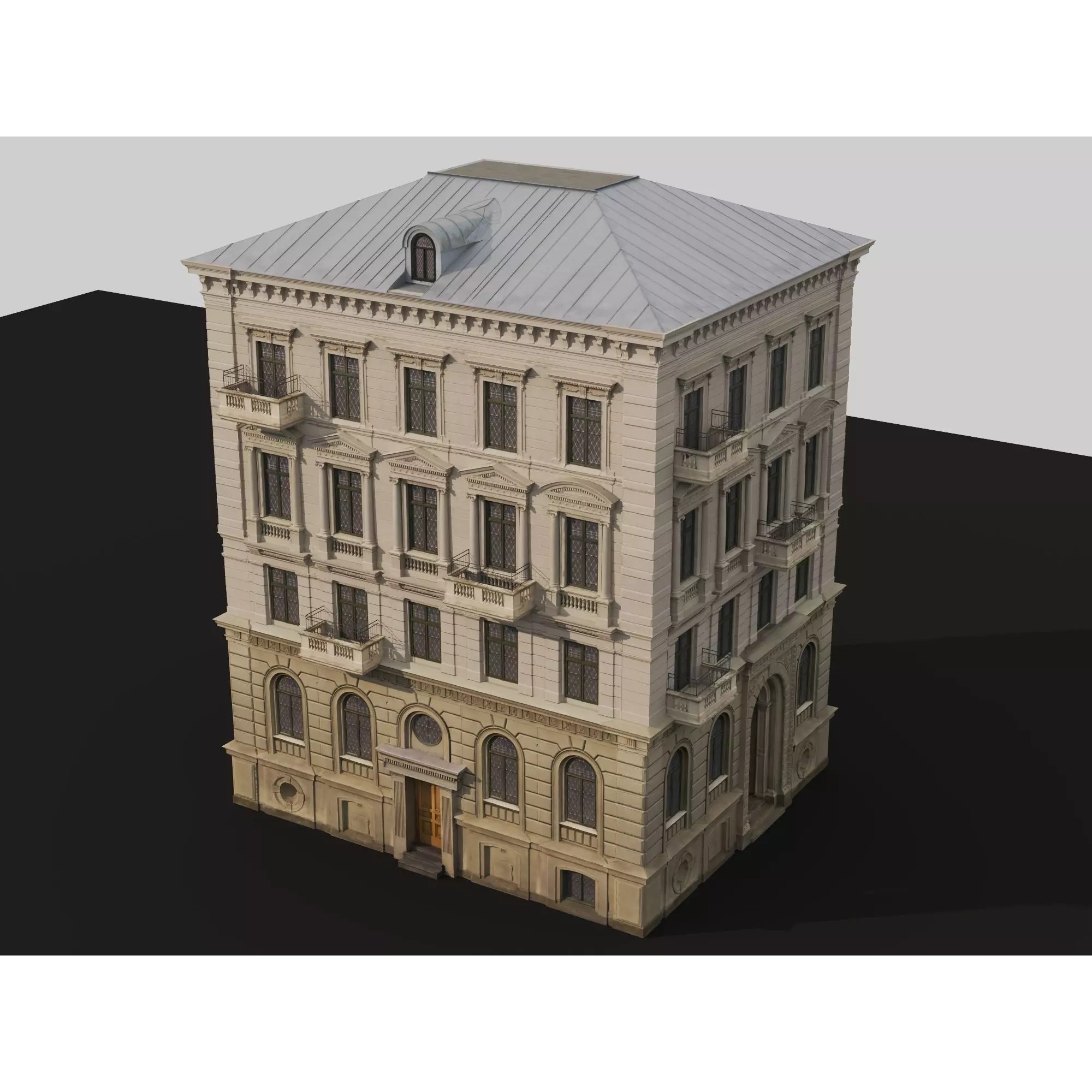Classic European Apartment Building - Low-Poly 3D Model - View 5
