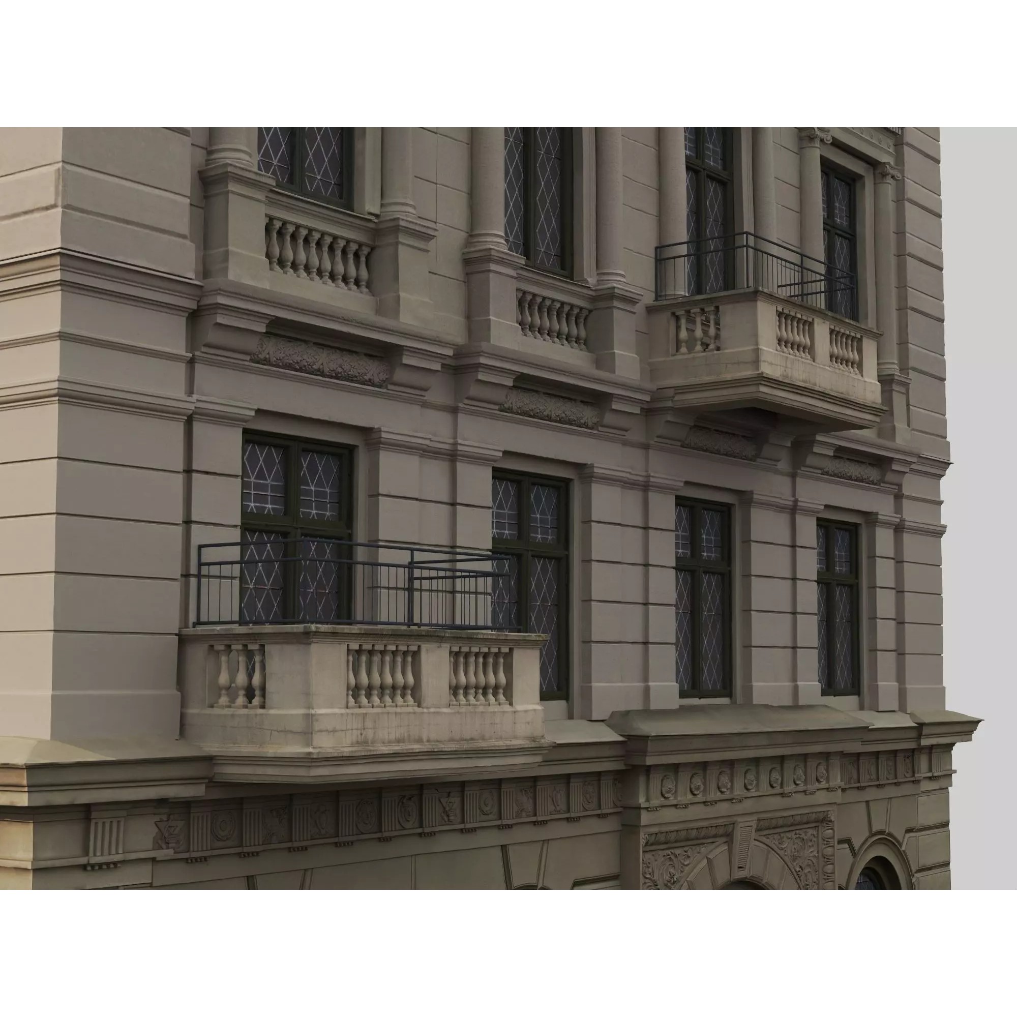 Classic European Apartment Building - Low-Poly 3D Model - View 7