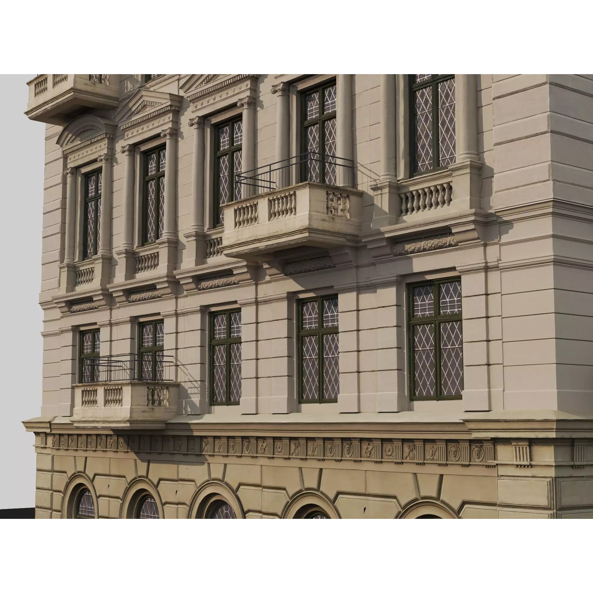 Classic European Apartment Building - Low-Poly 3D Model - View 8