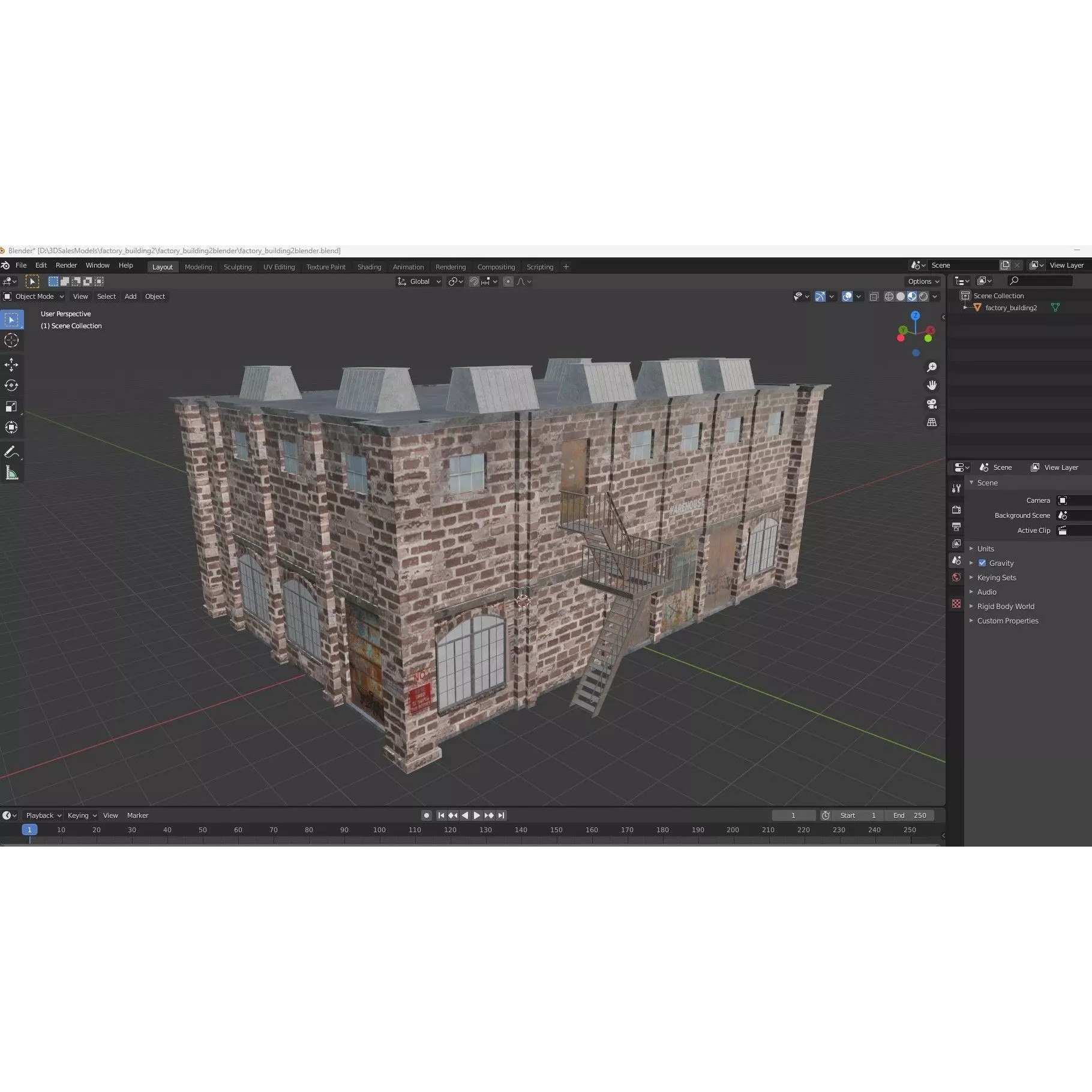 Factory Building - Low-Poly Game-Ready 3D Model - View 13
