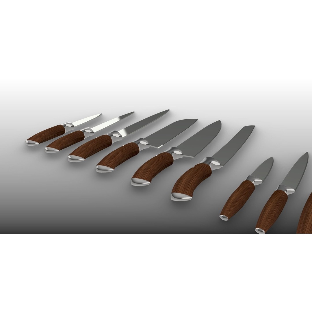 Knife Collection 3D Model – High Detail Kitchenware Set, FBX