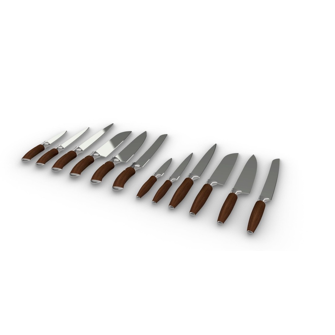Knife Collection 3D Model – High Detail Kitchenware Set, FBX - View 10
