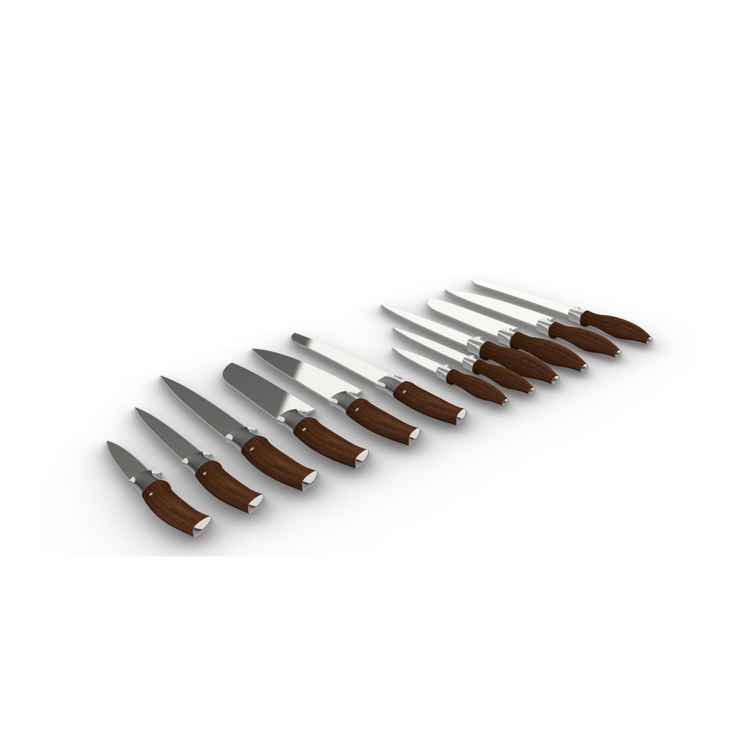 Knife Collection 3D Model – High Detail Kitchenware Set, FBX - View 11