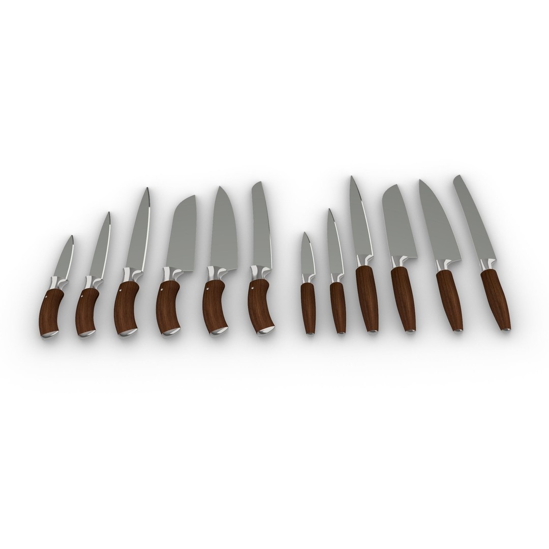 Knife Collection 3D Model – High Detail Kitchenware Set, FBX - View 12