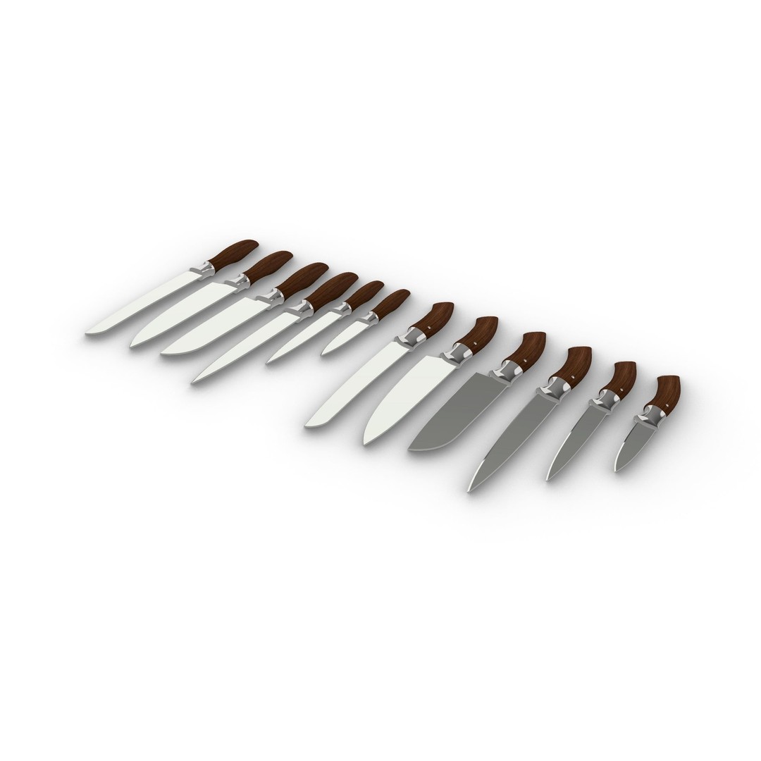 Knife Collection 3D Model – High Detail Kitchenware Set, FBX - View 13