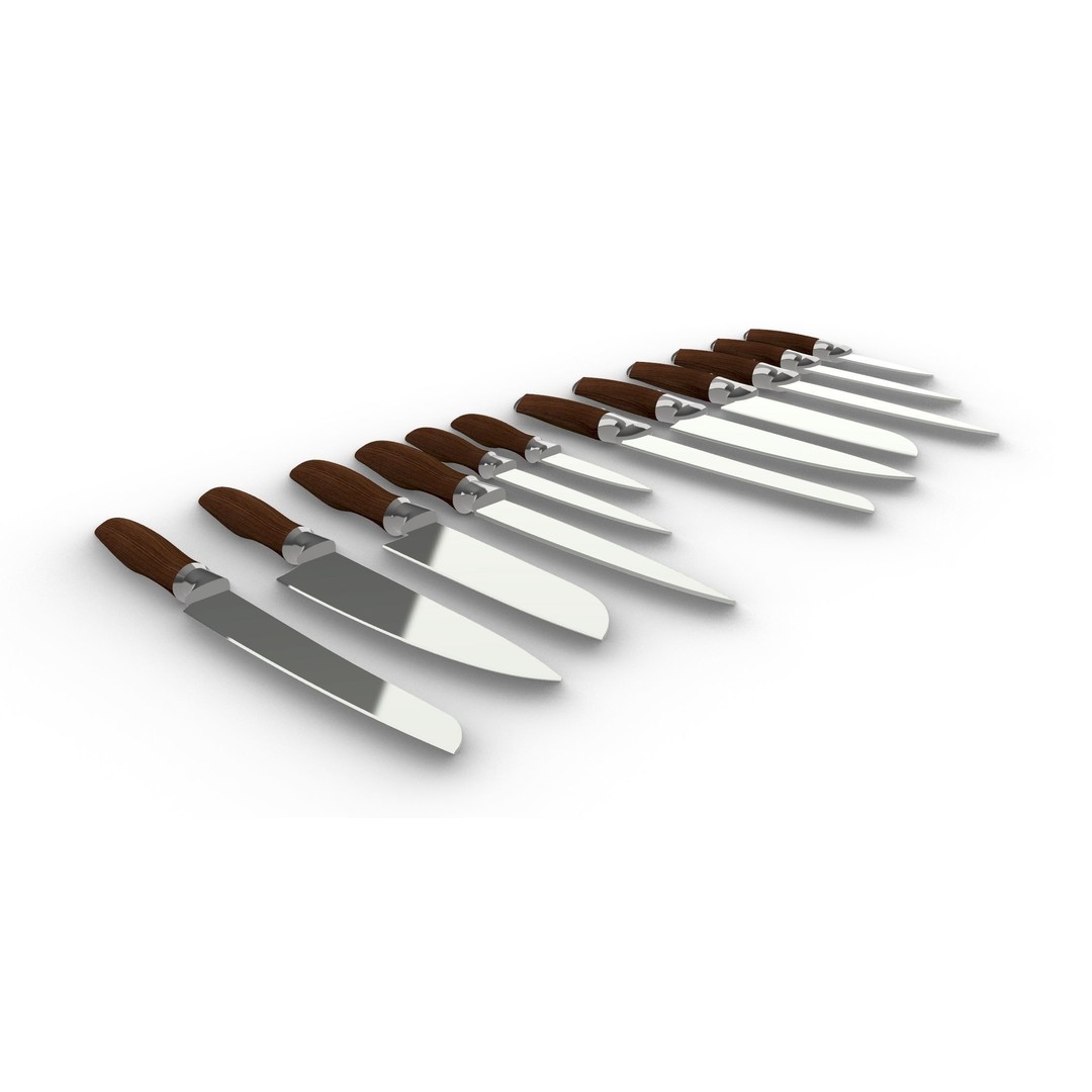 Knife Collection 3D Model – High Detail Kitchenware Set, FBX - View 14