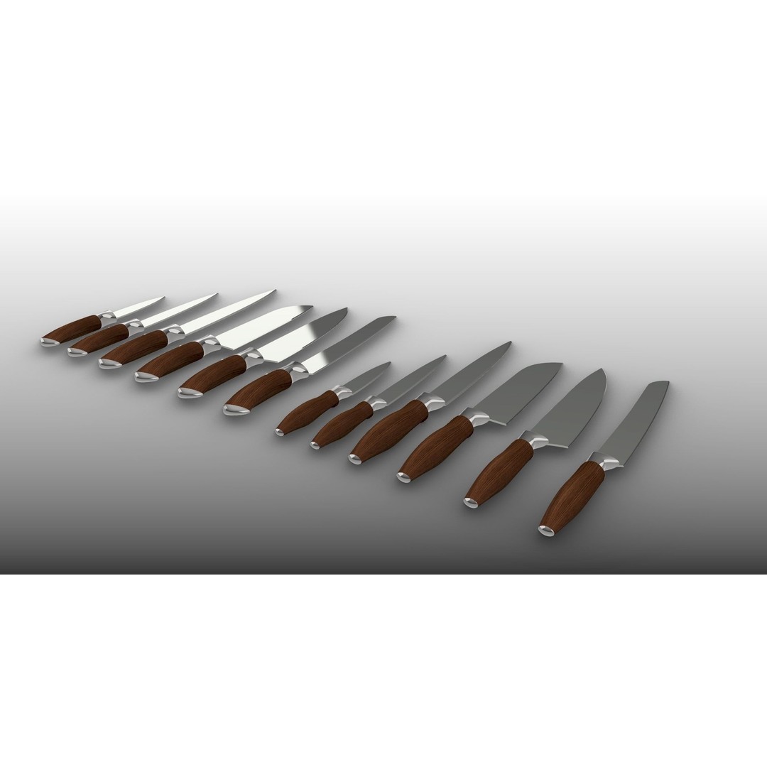Knife Collection 3D Model – High Detail Kitchenware Set, FBX - View 15