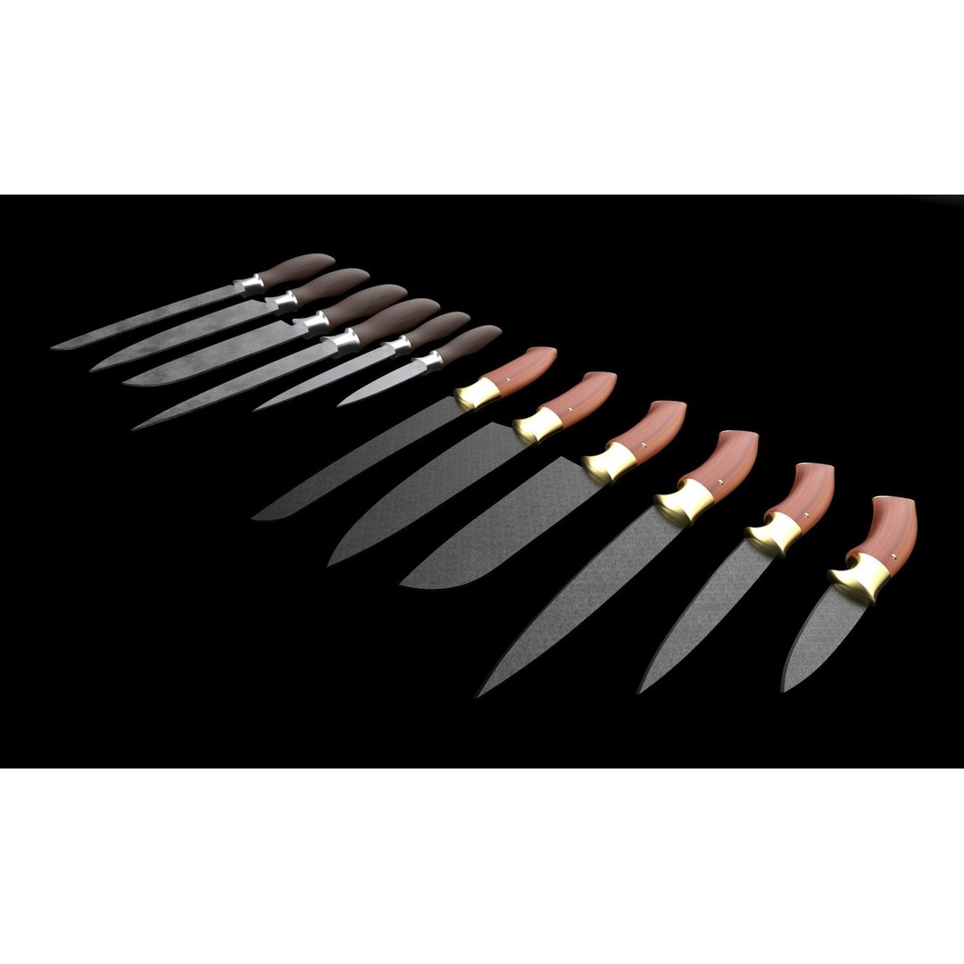 Knife Collection 3D Model – High Detail Kitchenware Set, FBX - View 3