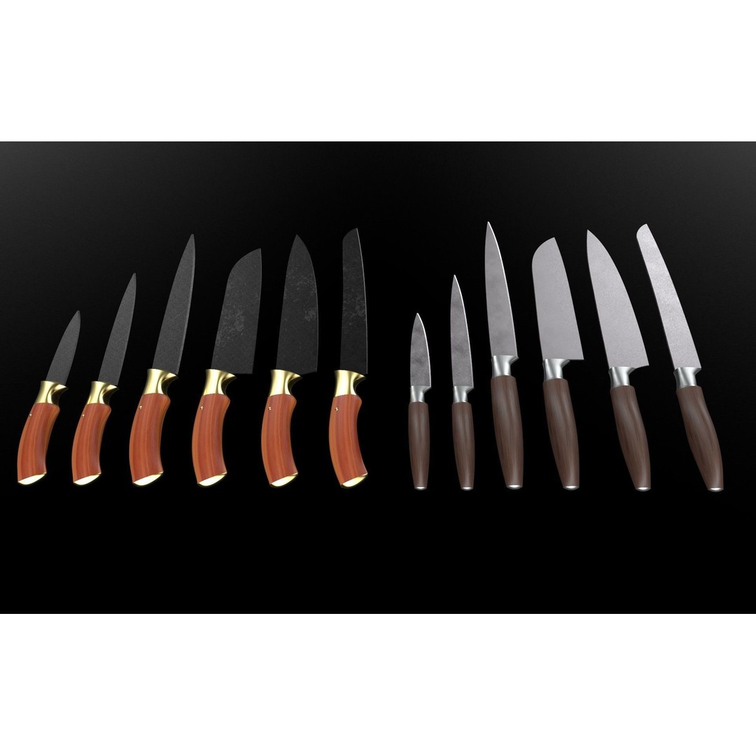 Knife Collection 3D Model – High Detail Kitchenware Set, FBX - View 4