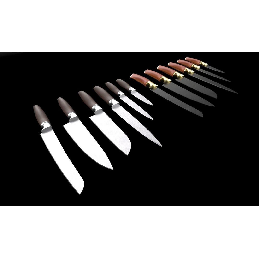Knife Collection 3D Model – High Detail Kitchenware Set, FBX - View 5