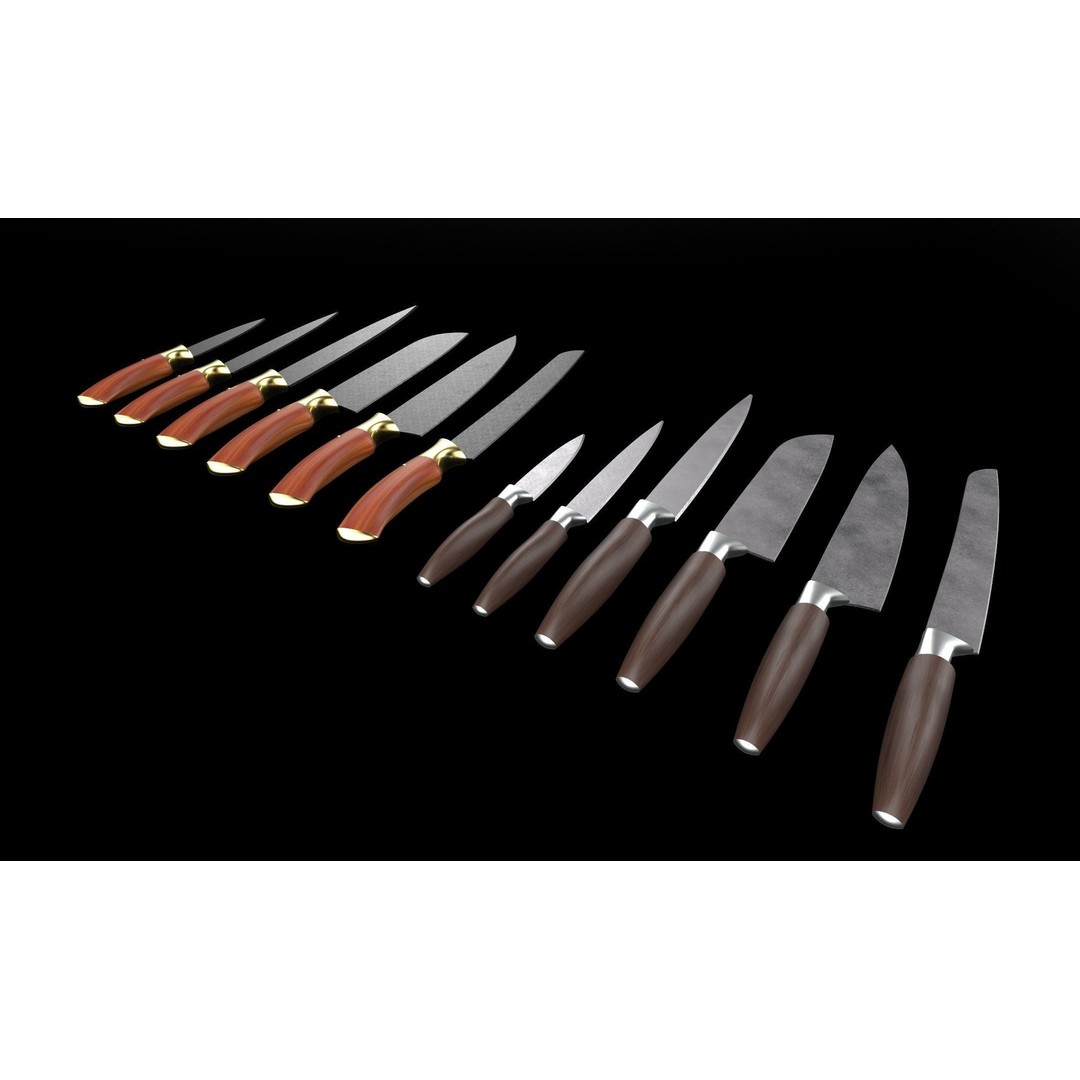 Knife Collection 3D Model – High Detail Kitchenware Set, FBX - View 6