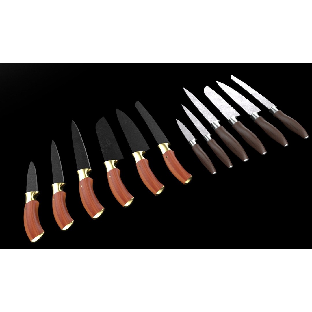 Knife Collection 3D Model – High Detail Kitchenware Set, FBX - View 7