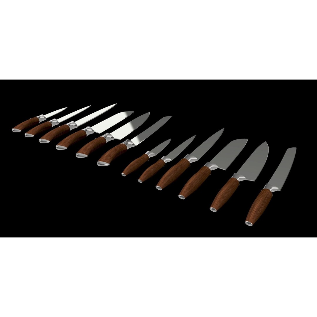 Knife Collection 3D Model – High Detail Kitchenware Set, FBX - View 8