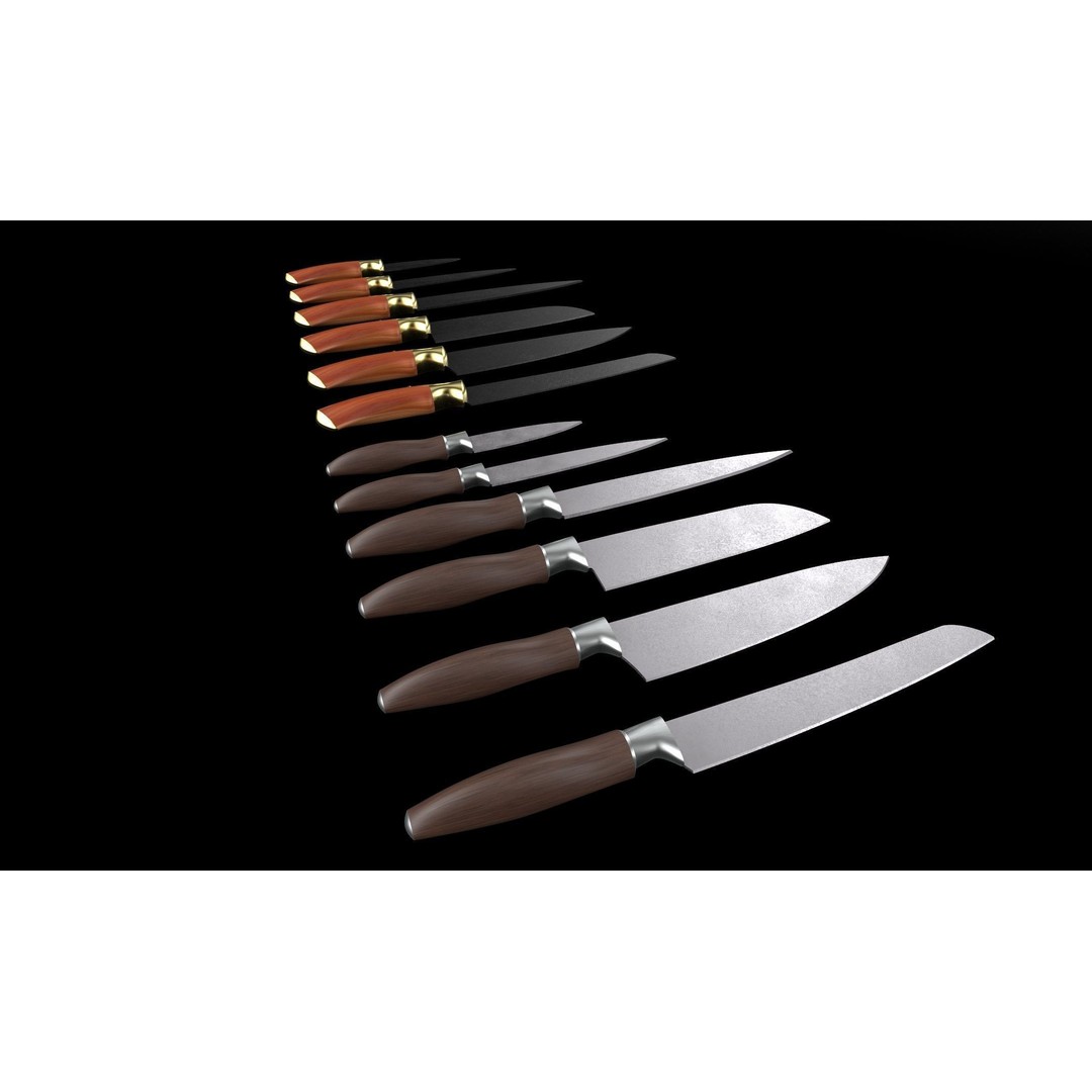 Knife Collection 3D Model – High Detail Kitchenware Set, FBX - View 9