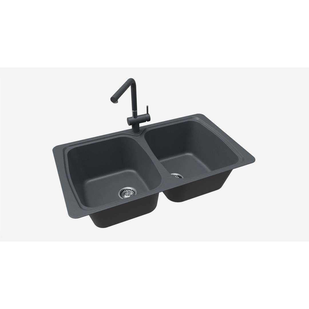 Kitchen Sink Faucet 3D Model – Modern Onyx Design, PBR Textures - View 3