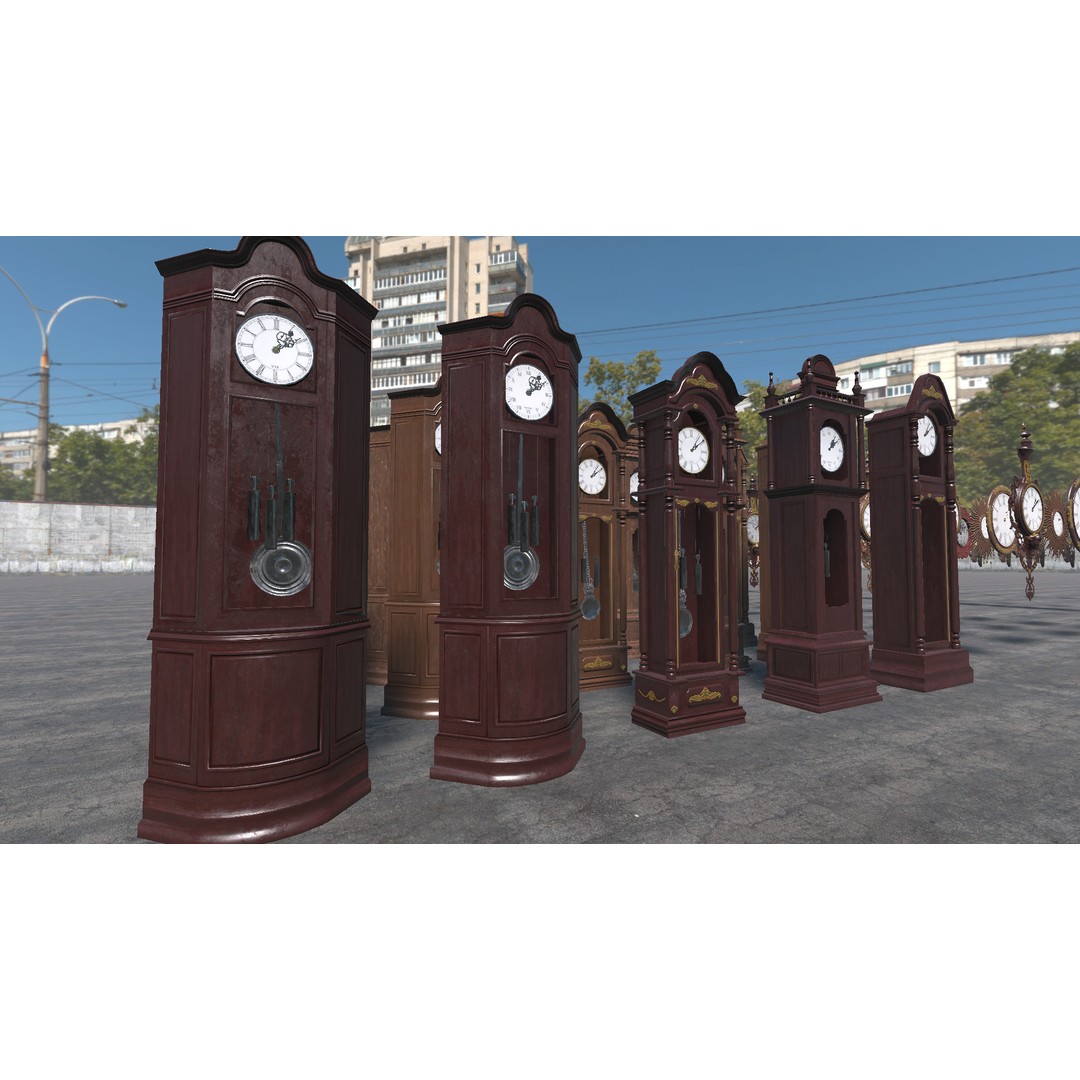 Old Clocks Collection 3D Model – Vintage Low-Poly Game Asset, PBR