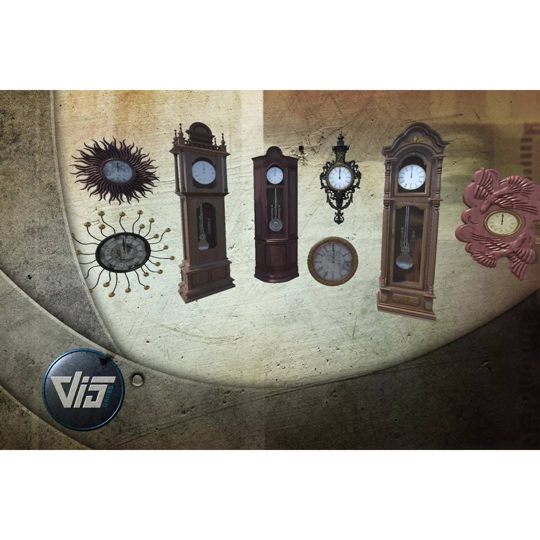 Old Clocks Collection 3D Model – Vintage Low-Poly Game Asset, PBR - View 2