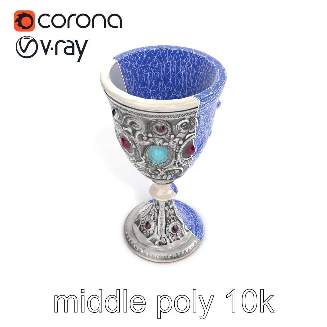 Gem-Encrusted Filigree Goblet 3D Model – Low Poly PBR Asset, FBX