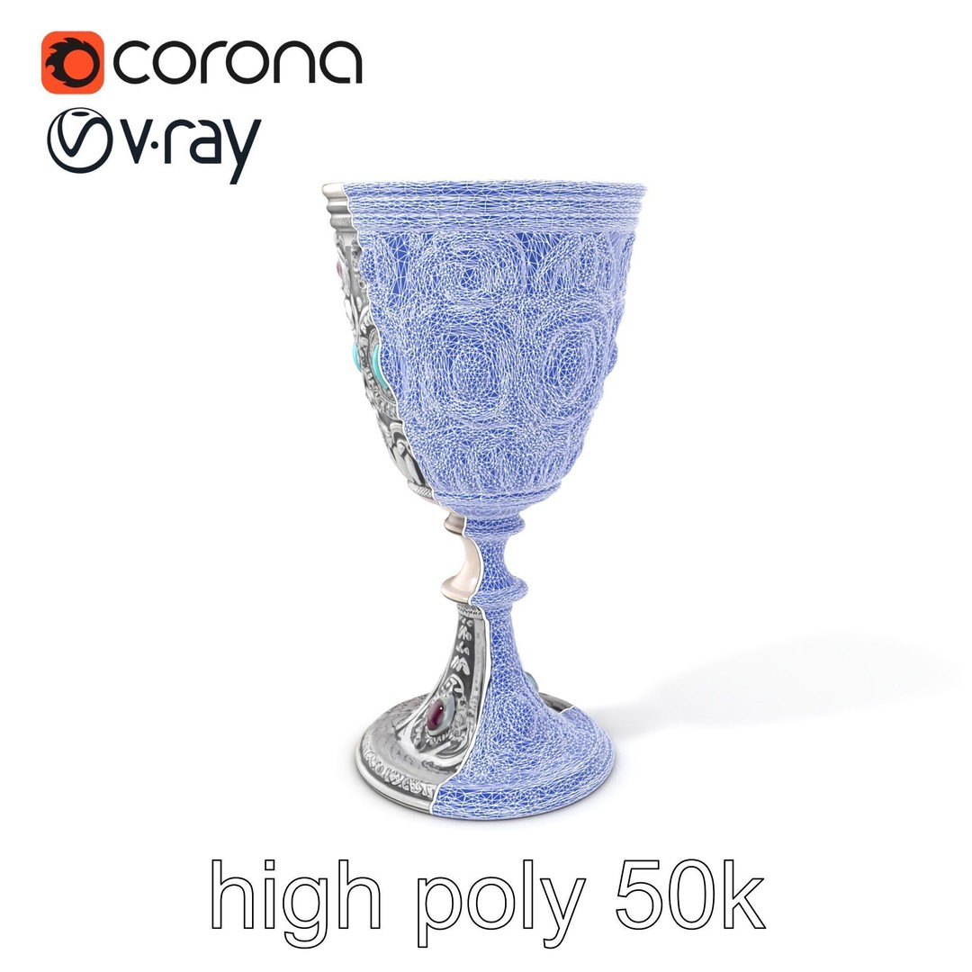 Gem-Encrusted Filigree Goblet 3D Model – Low Poly PBR Asset, FBX - View 11
