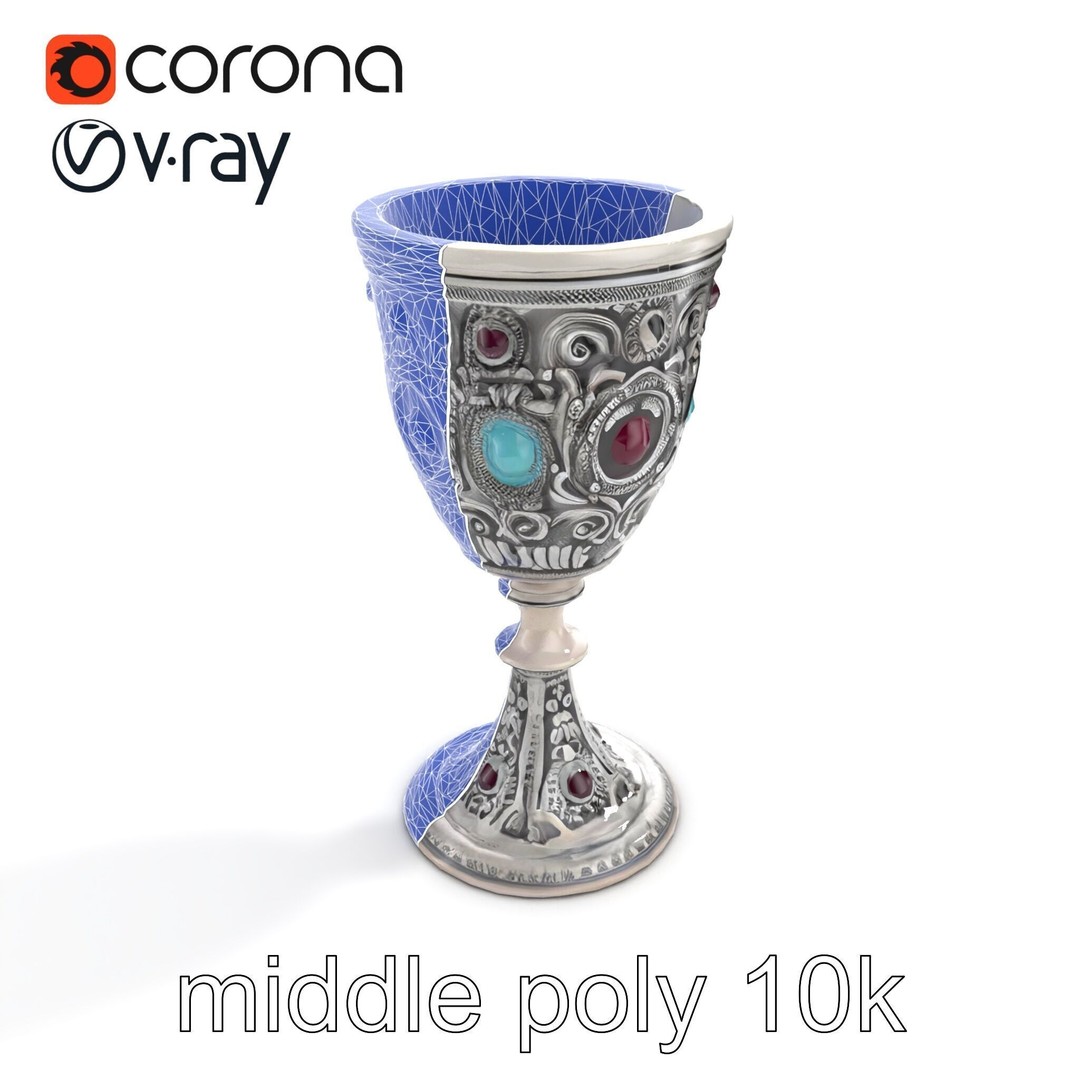 Gem-Encrusted Filigree Goblet 3D Model – Low Poly PBR Asset, FBX - View 12
