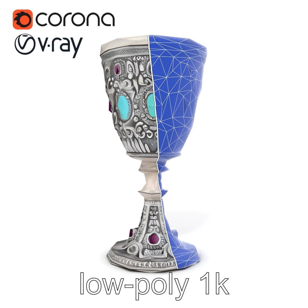 Gem-Encrusted Filigree Goblet 3D Model – Low Poly PBR Asset, FBX - View 14