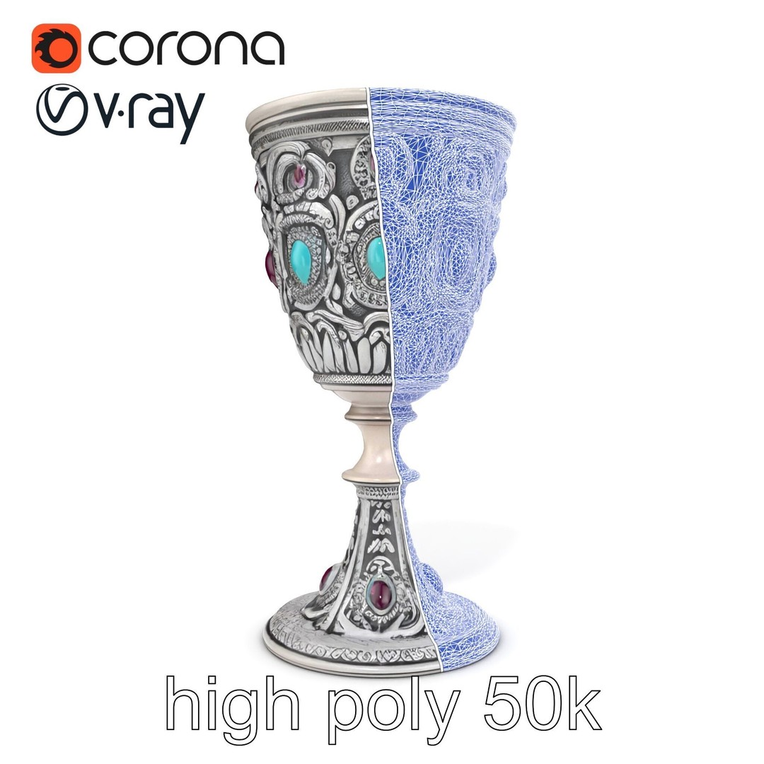 Gem-Encrusted Filigree Goblet 3D Model – Low Poly PBR Asset, FBX - View 16