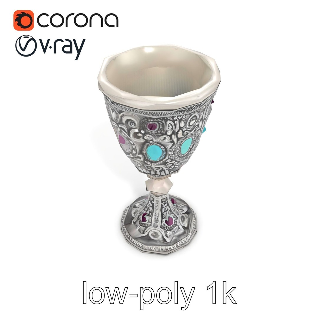 Gem-Encrusted Filigree Goblet 3D Model – Low Poly PBR Asset, FBX - View 17
