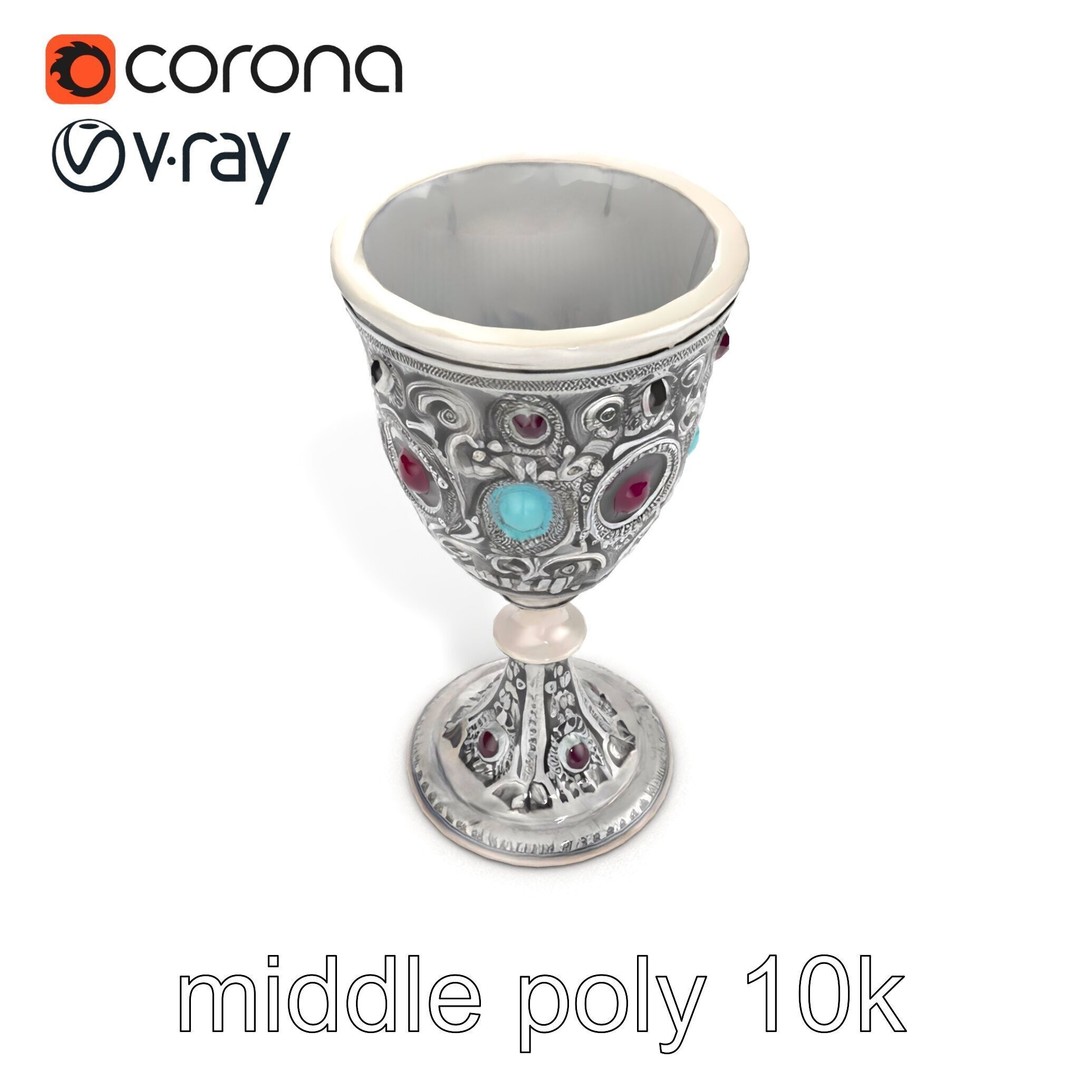 Gem-Encrusted Filigree Goblet 3D Model – Low Poly PBR Asset, FBX - View 18