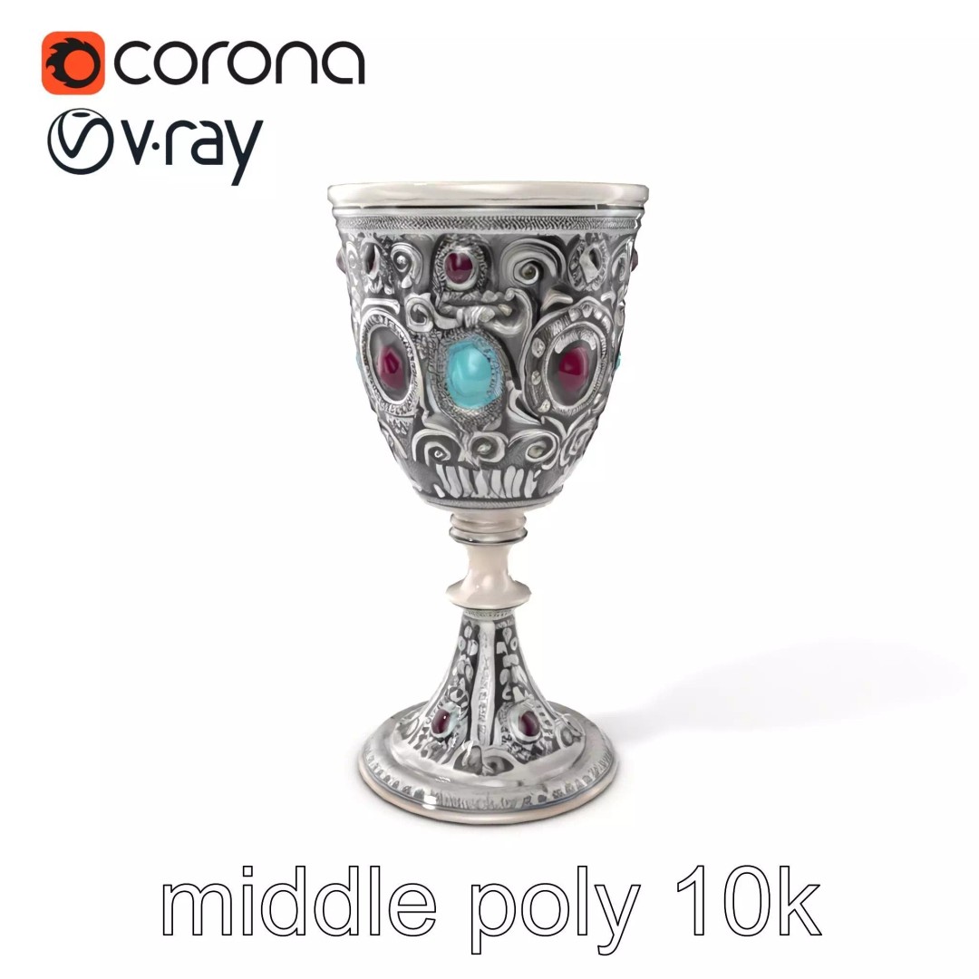 Gem-Encrusted Filigree Goblet 3D Model – Low Poly PBR Asset, FBX - View 2
