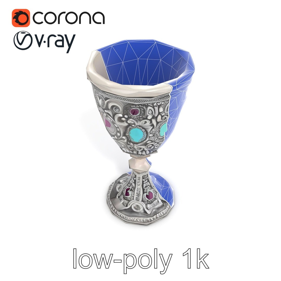 Gem-Encrusted Filigree Goblet 3D Model – Low Poly PBR Asset, FBX - View 20