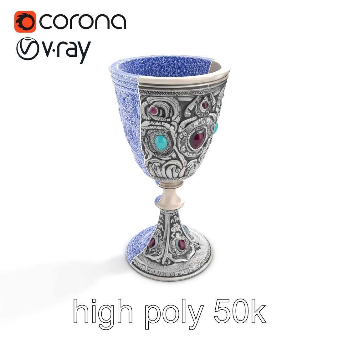 Gem-Encrusted Filigree Goblet 3D Model – Low Poly PBR Asset, FBX - View 25
