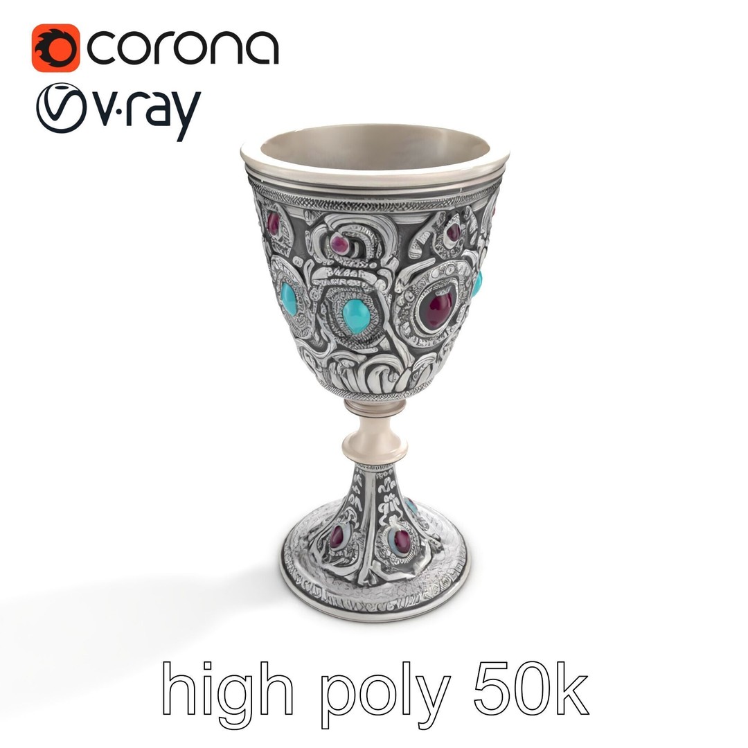 Gem-Encrusted Filigree Goblet 3D Model – Low Poly PBR Asset, FBX - View 26
