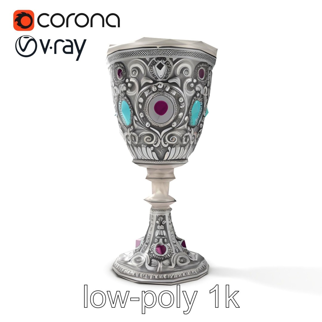 Gem-Encrusted Filigree Goblet 3D Model – Low Poly PBR Asset, FBX - View 27