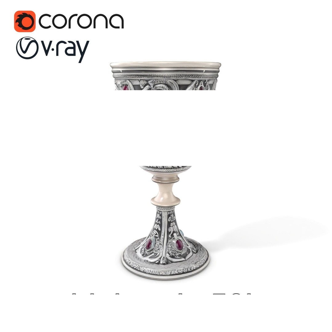 Gem-Encrusted Filigree Goblet 3D Model – Low Poly PBR Asset, FBX - View 3