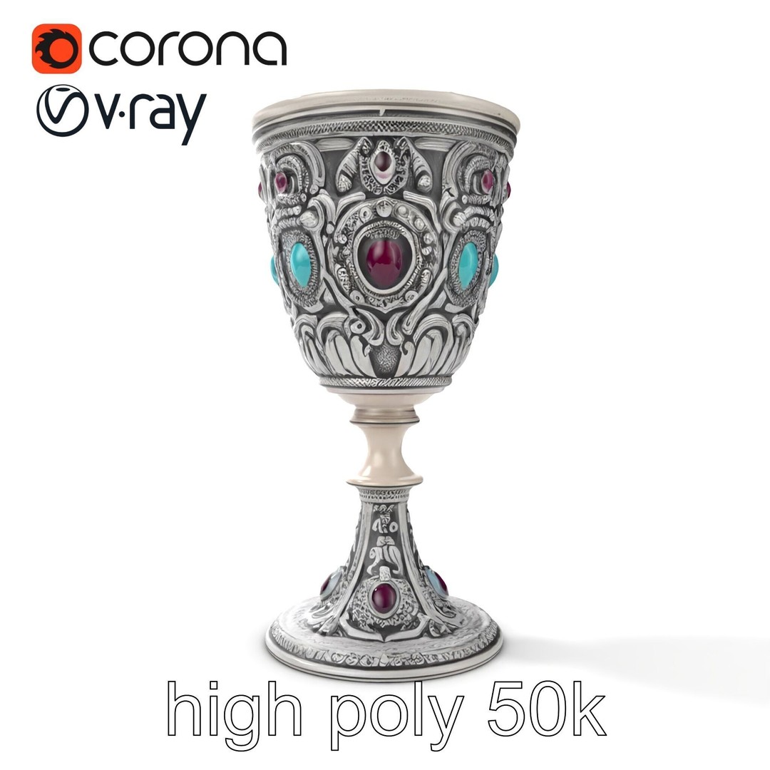 Gem-Encrusted Filigree Goblet 3D Model – Low Poly PBR Asset, FBX - View 31