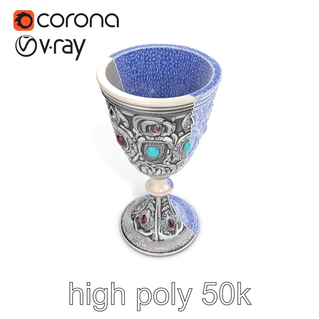 Gem-Encrusted Filigree Goblet 3D Model – Low Poly PBR Asset, FBX - View 32