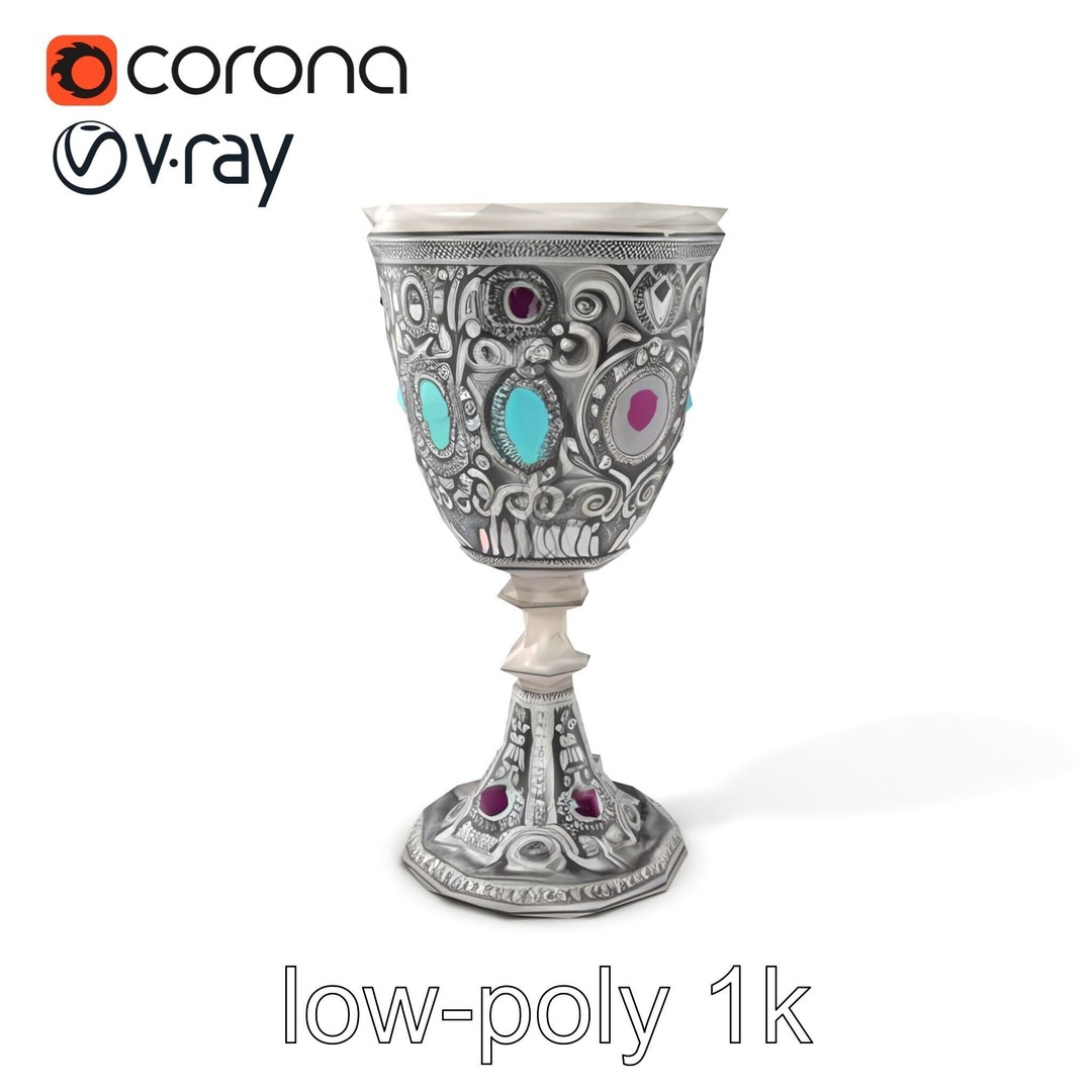 Gem-Encrusted Filigree Goblet 3D Model – Low Poly PBR Asset, FBX - View 6