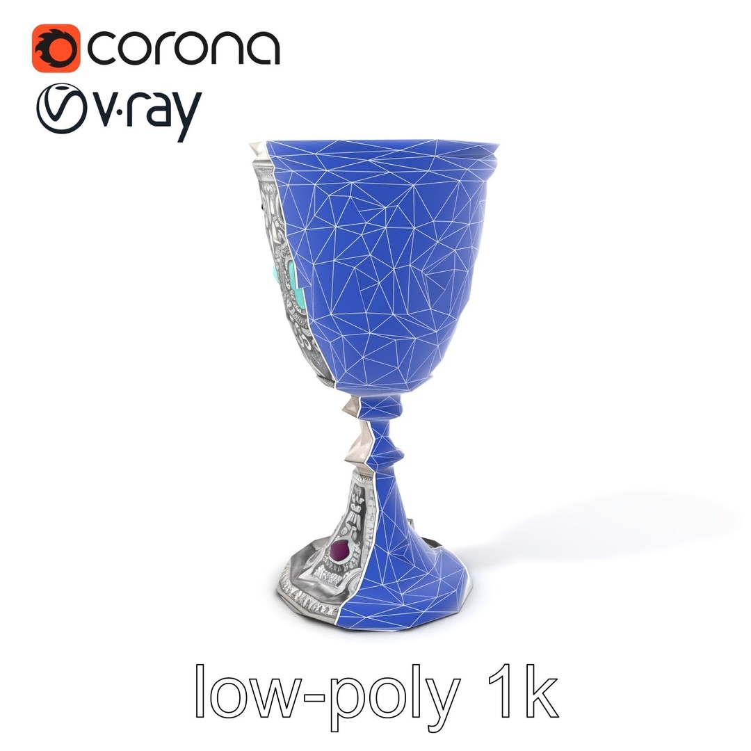 Gem-Encrusted Filigree Goblet 3D Model – Low Poly PBR Asset, FBX - View 8