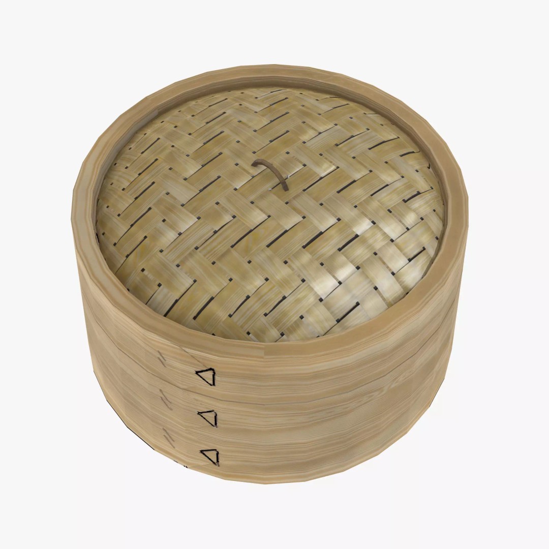 Bamboo Steamer 3D Model – Low Poly Kitchenware for Dim Sum - View 2