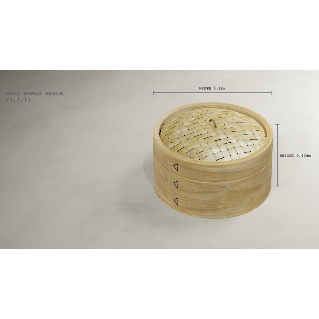 Bamboo Steamer 3D Model – Low Poly Kitchenware for Dim Sum - View 3