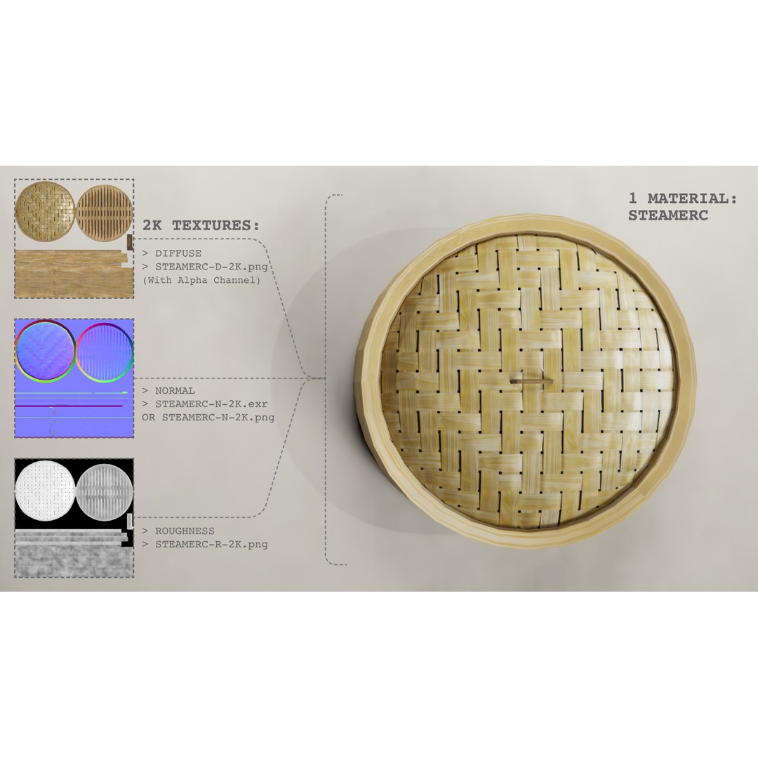 Bamboo Steamer 3D Model – Low Poly Kitchenware for Dim Sum - View 4