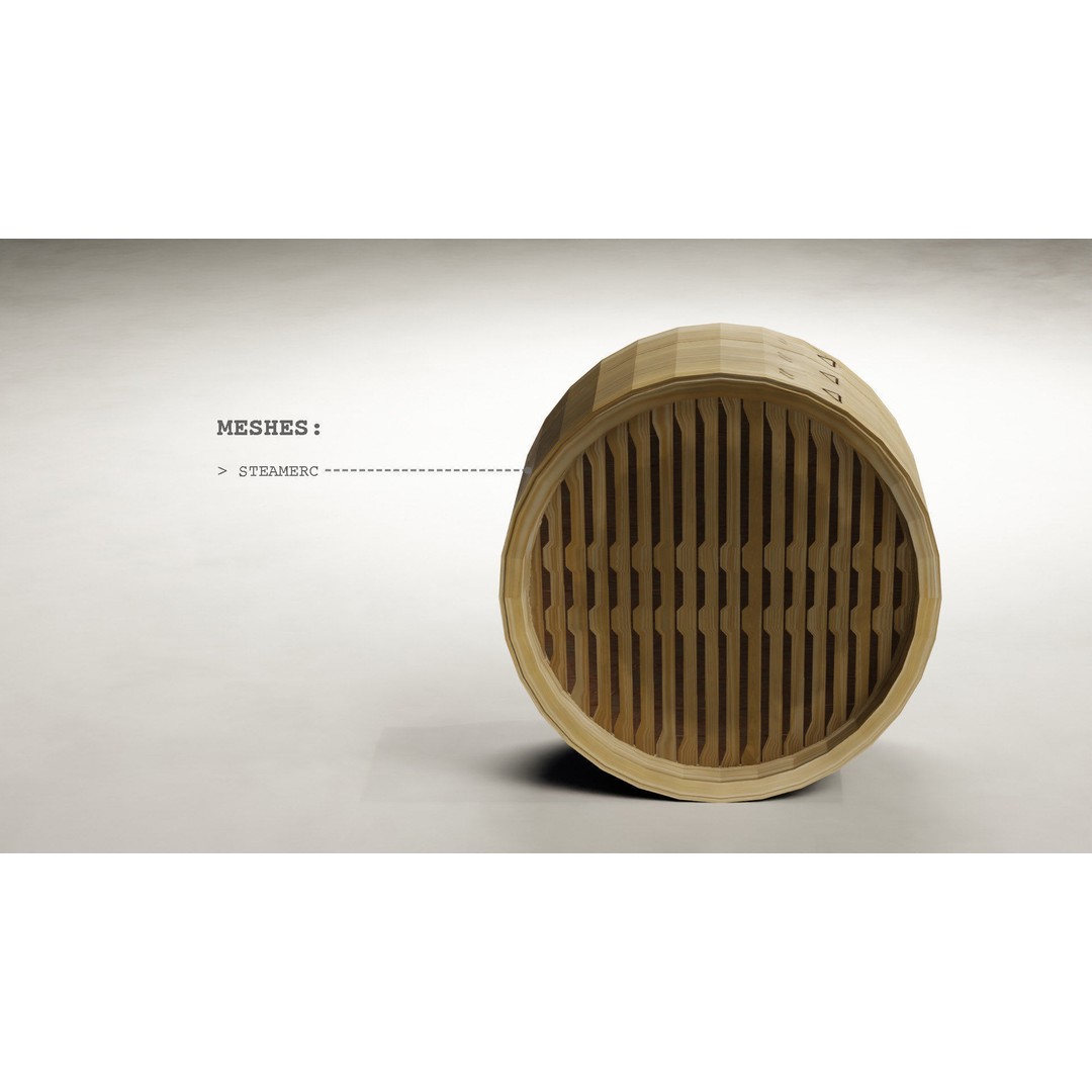 Bamboo Steamer 3D Model – Low Poly Kitchenware for Dim Sum - View 5