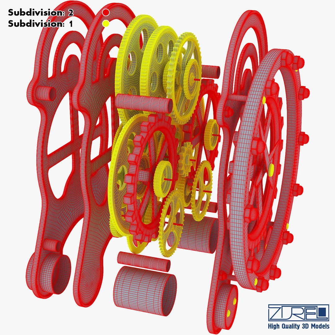 Gear Alarm Clock 3D Model – High Poly Mechanical Design, FBX, OBJ