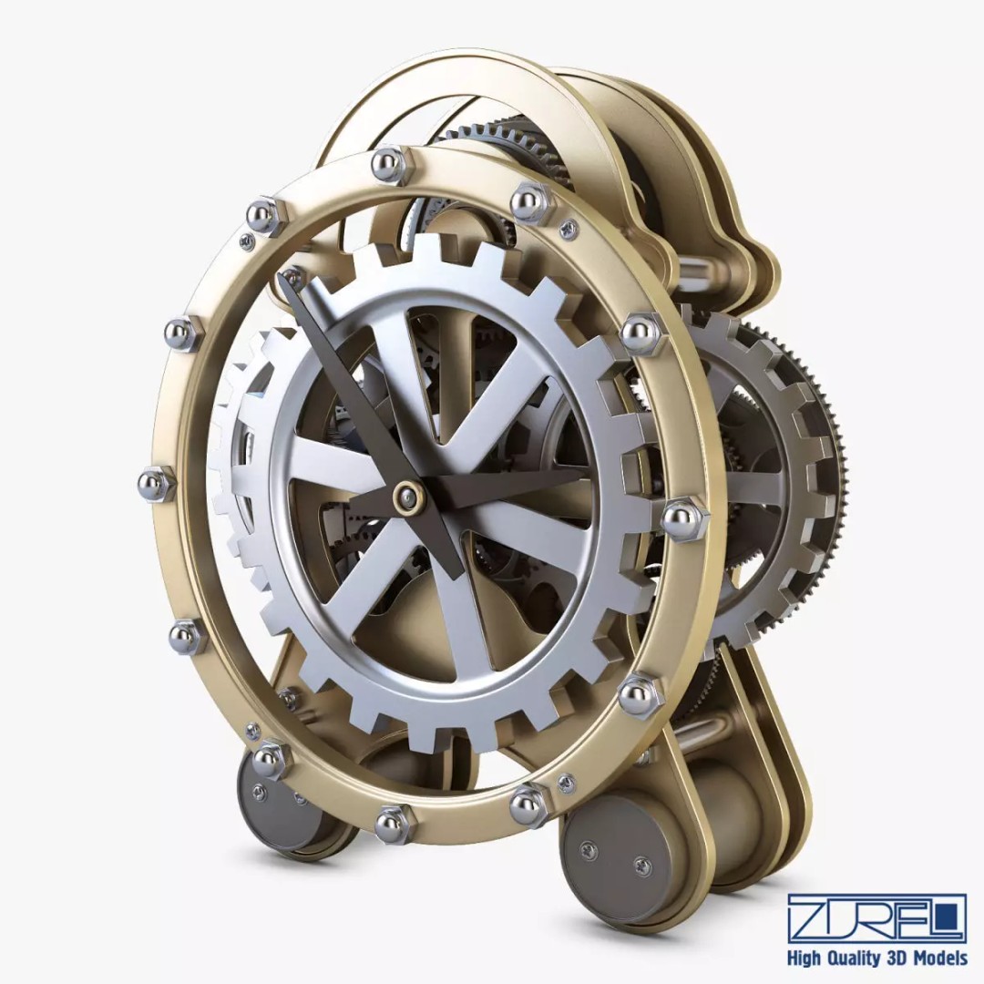 Gear Alarm Clock 3D Model – High Poly Mechanical Design, FBX, OBJ - View 2