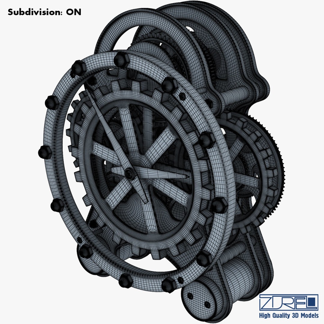 Gear Alarm Clock 3D Model – High Poly Mechanical Design, FBX, OBJ - View 23