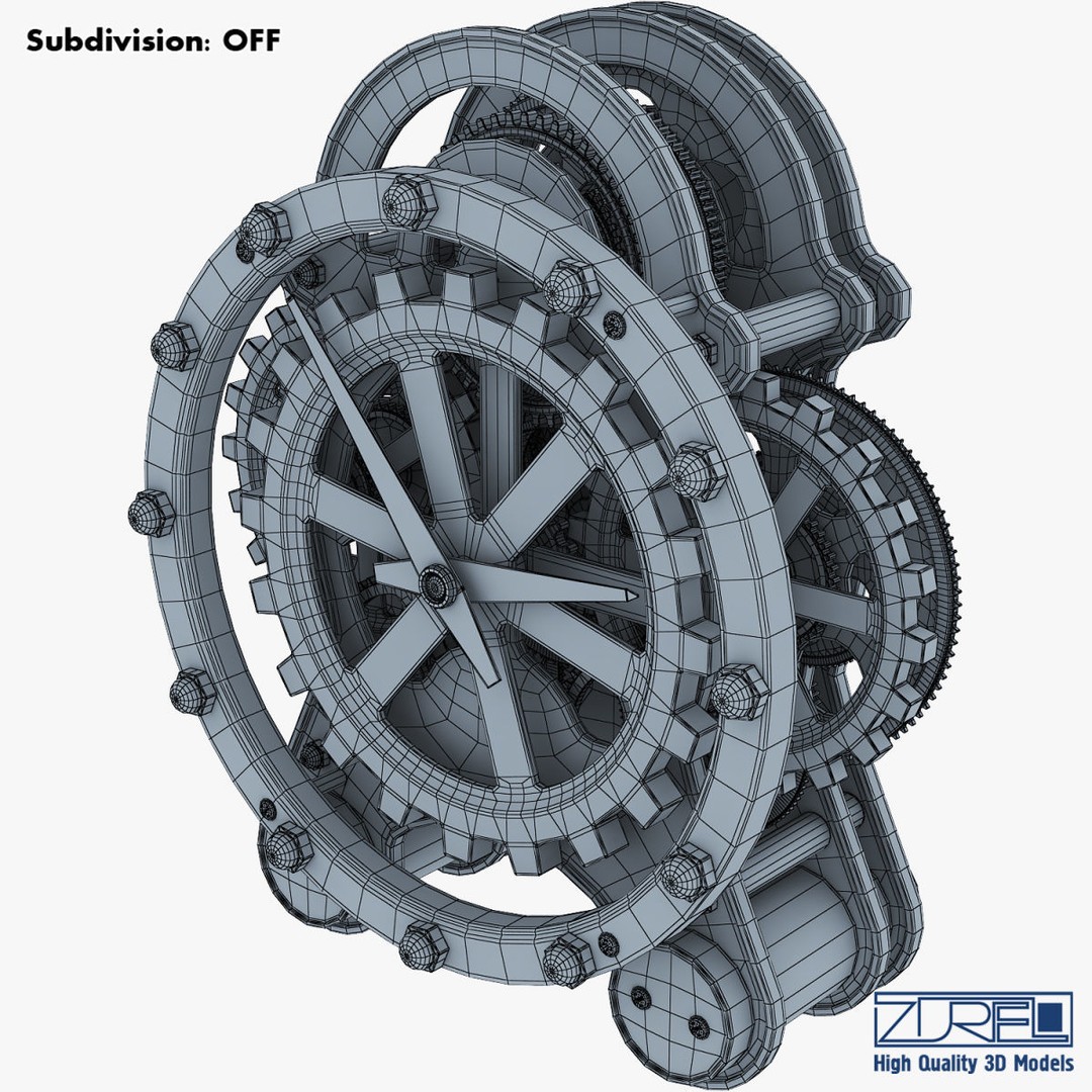 Gear Alarm Clock 3D Model – High Poly Mechanical Design, FBX, OBJ - View 24